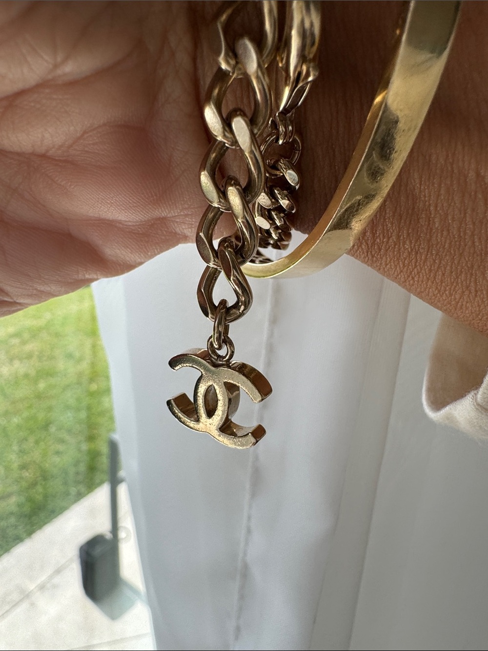 CHANEL Gold and Silver Tone CC Logo Chain Bracelet - Picture 6 of 8